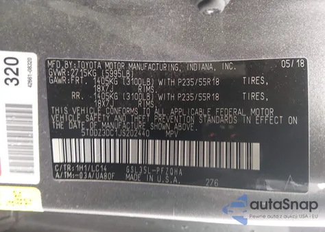 2018 Toyota Sienna Xle 7 Passenger from USA, damaged, VIN 5TDDZ3DC1JS202440